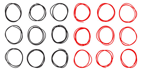 Set of red and black circle line sketch