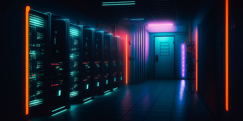 Server room with neon colors
