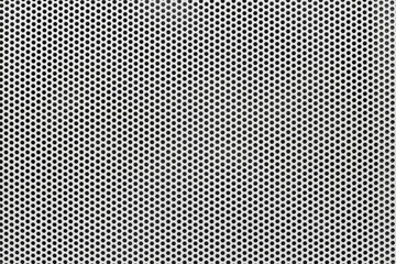 Background of wavy metallic grid with holes. Metal mesh as back. Perforated metal back. - obrazy, fototapety, plakaty