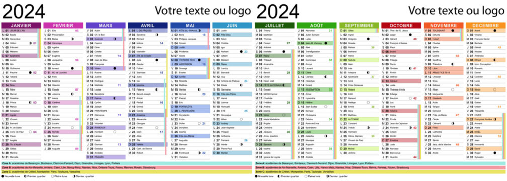 Modèle de calendrier 2024 pour agenda, planning, organiseur avec textes en  anglais - textes vectorisés et non vectorisés sur calques séparés Stock  Vector