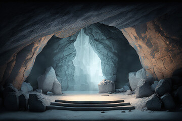 Cave stage. Platform or empty pedestal. Podium for product.