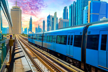 Fototapeta premium The impressive transportation infrastructure of Dubai includes a stylish metro station that reflects the city's commitment to modernity and innovation.
