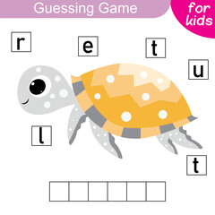Guess the word. Turtle. Logic puzzle game for kids to learn English words.