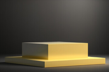 Gold Box on Black. Platform or empty pedestal. Podium for product.