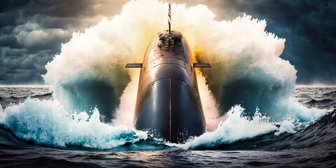 A military submarine diving into the ocean - generative ai - obrazy, fototapety, plakaty