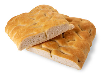Schiacciata focaccia flat braed cut in half