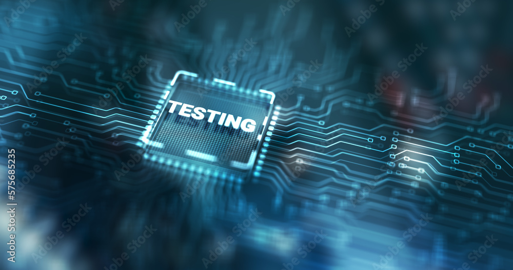 Aufkleber testing business process. abstract design of illustrations with the inscription testing