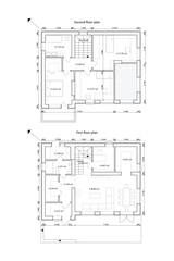 Vector architectural floor plan of a two storey building