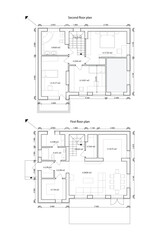 Vector architectural floor plan of a two storey building