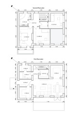 Vector architectural floor plan of a two storey building