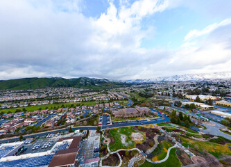 A Drone, UAV View of Yucaipa, California, Looking at the main City with the Crafton Hills in the Background