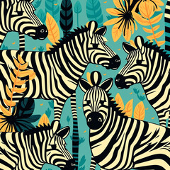 a pattern with zebras, cartoon, Generative AI