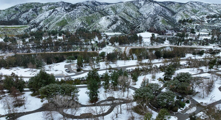 Yucaipa Regional Park on a Sunny Day looking at the Campground and Lakes