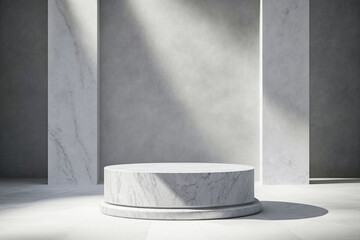 Platform or empty pedestal. Podium for product. Marble. 