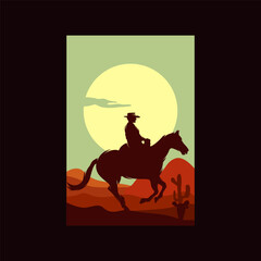 Cowboy Riding Horse Silhouette at Sunset logo