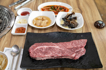 South Korea food. raw beef saddle meat