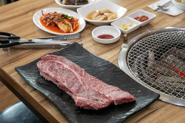 South Korea food. raw beef saddle meat