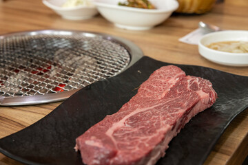 South Korea food. raw beef saddle meat