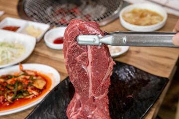 South Korea food. raw beef saddle meat