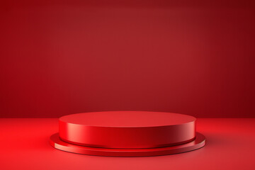 Platform or empty pedestal. Podium for product. Red box.