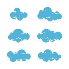 Obraz premium Vector set of blue clouds on light white background