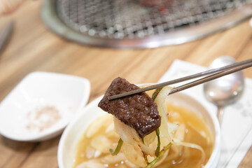 South Korea food. beef saddle meat bbq