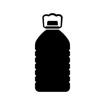 Corrugated bottle with a handle and a lid icon. Black silhouette. Front side view. Vector simple flat graphic illustration. Isolated object on a white background. Isolate.