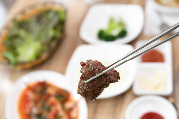 South Korea food. beef saddle meat bbq