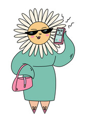 Cartoon flower illustration for print. Colorful spring flower in pop art style.