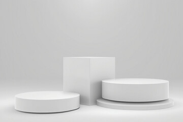 Platform or empty pedestal. Podium for product. White box.