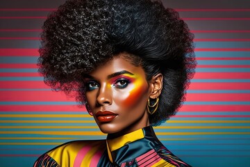 Black woman with retro 80's style. fashion portrait - Generative ai