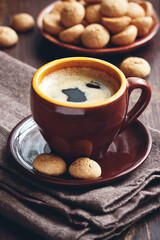 Composition with  coffee cup and tasty cookies