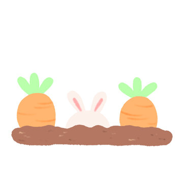 bunny peeking between carrots in garden clip art preview