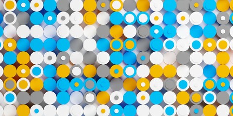 Random shifted abstract white, blue, orange and grey polygon geometrical cylinders pattern background wallpaper banner flat lay top view from above