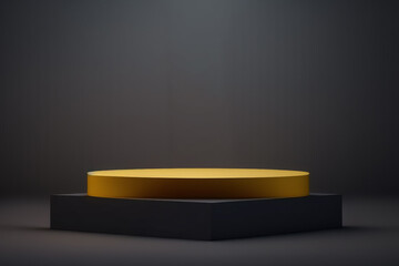 Platform or empty pedestal. Podium for product. Yellow box.