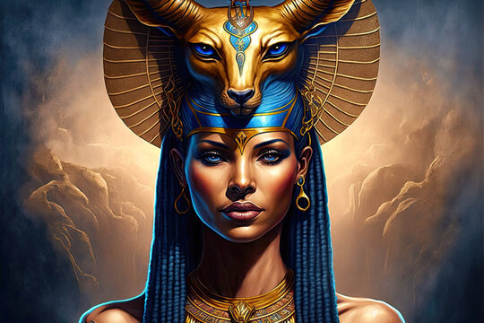Egyptian Mythologys Goddess of Love. Generative AI, non-existent person.	