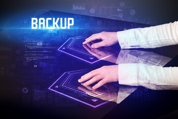 Hand touching digital table concept