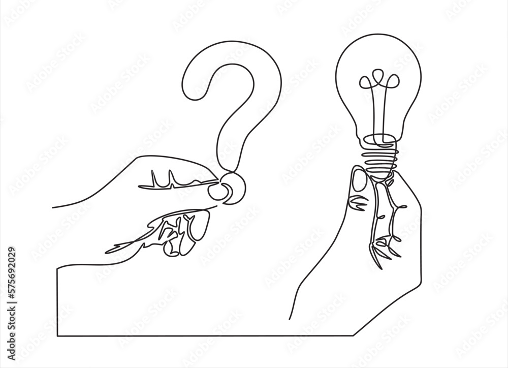 Aufkleber continuous single one line drawing of question and answer, solving problem or business solution, faq