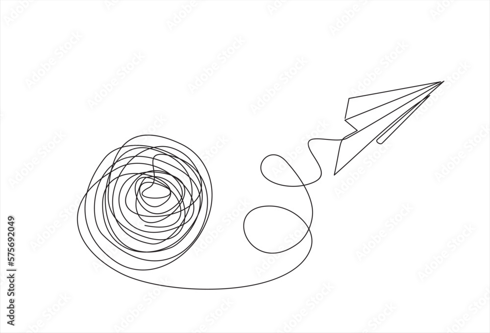 Poster chaos and paper plane, abstract minimalist concept vector illustration. metaphor of disorganized dif