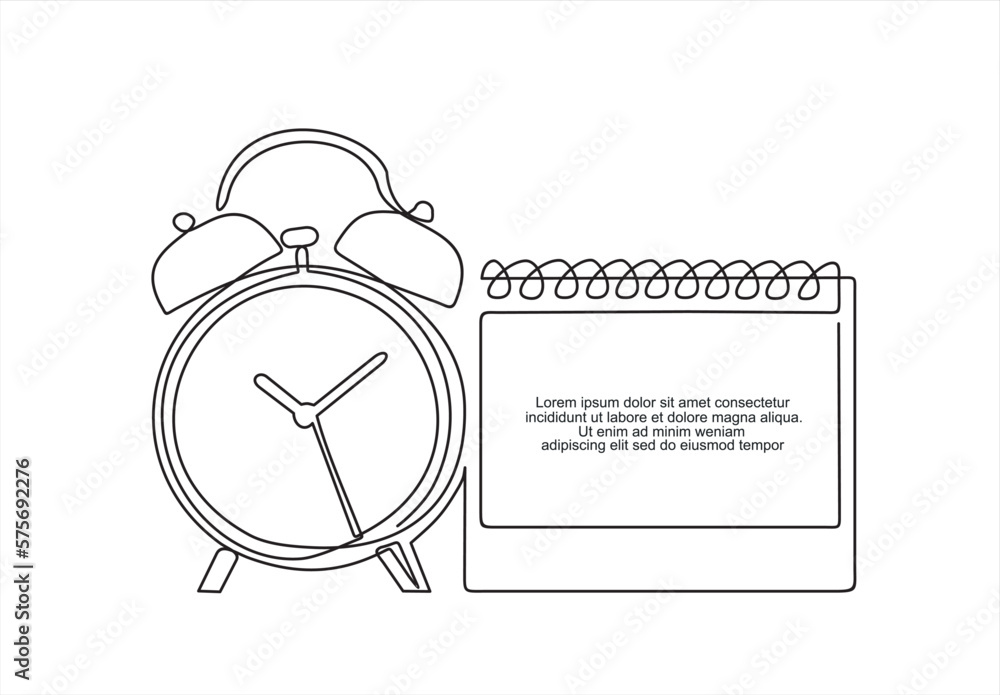 Aufkleber continuous one single line drawing of calendar and alarm clock icon. schedule, appointment, importan
