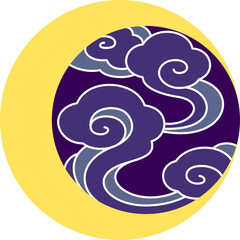 Lunar eclipse and chinese cloud illustration in round shape for decoration.