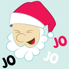 Santa's head isolated on a sky background and text Jo Jo Jo. cute design.