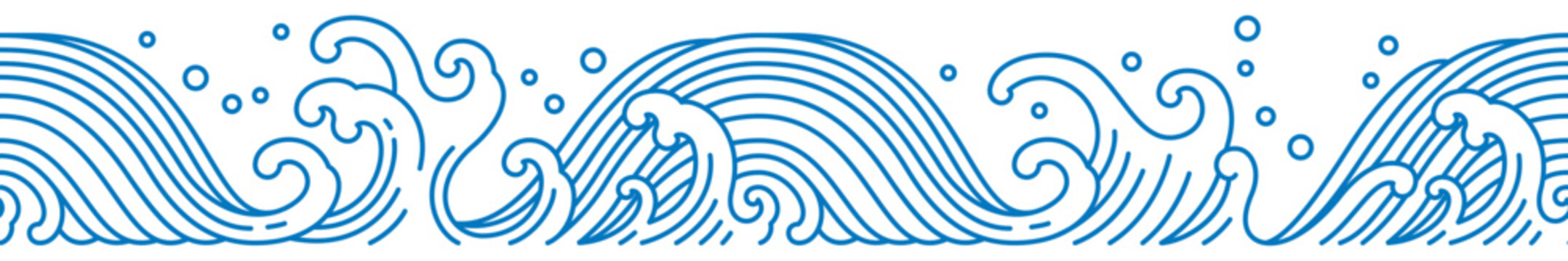 Oriental water wave seamless pattern. Line art.