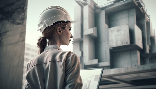 Engineer on the construction site. Industry 4.0 maintenance. generative AI	
