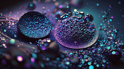 Droplets and other elements in purple and cyan