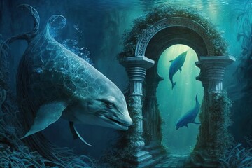 An ocean fairytale beneath waves. deep sea mystery. Generative AI