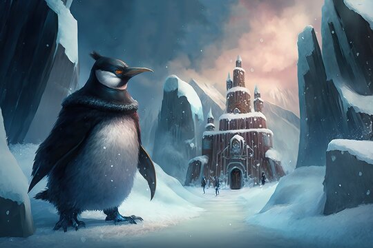kingdom of ice land, snow castle. Generative AI