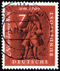GERMANY - CIRCA 1961: a stamp printed in Germany shows Nuremberg messenger, about 1700, circa 1961