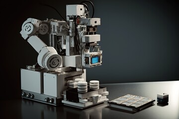 Fototapeta premium closeup of robot machine. Generative AI