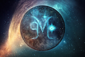 Virgo zodiac sign against space nebula background. Astrology calendar. Esoteric horoscope and fortune telling concept, created with Generative AI